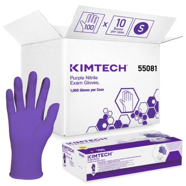 Kimtech® Purple Nitrile™ Exam Gloves (55082), Medium Ambidextrous, 10 Boxes / Case, 100 Gloves / Box (1,000 Gloves)