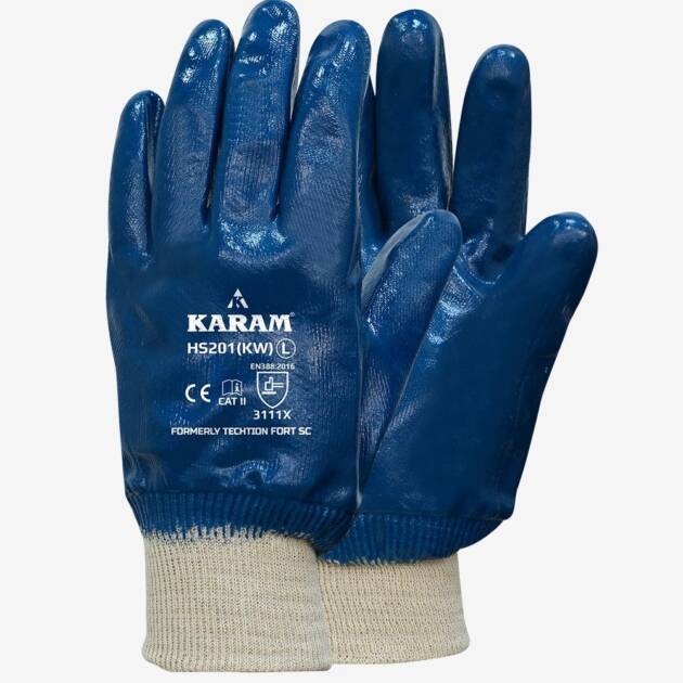 Cotton Jersey Liner with Nitrile Coating Knit Wrist Safety Gloves, HS201KW