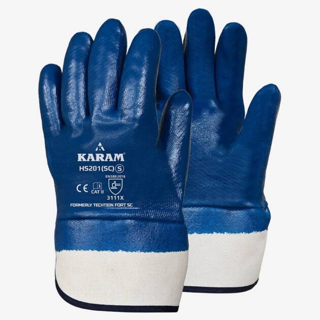 Cotton Jersey Liner with Nitrile Coating Safety Cuff Gloves, HS201SC