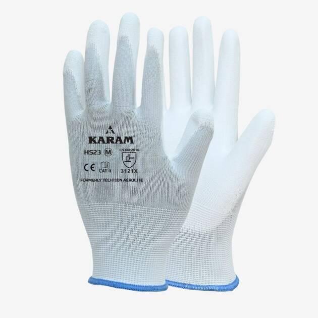 Polyester Liner with Polyurethane Coating White Safety Gloves, HS23