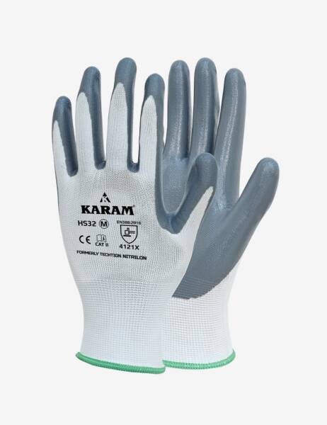 Polyester Liner with Nitrile Coating White Safety Gloves, HS32