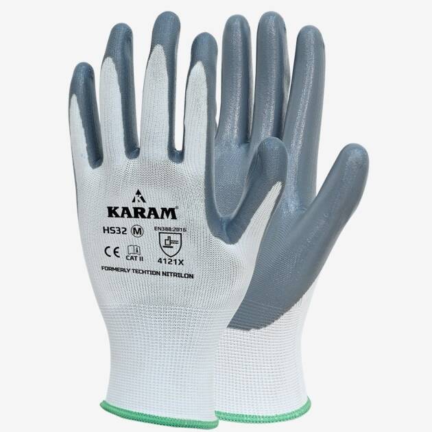 Polyester Liner with Nitrile Coating White Safety Gloves, HS32