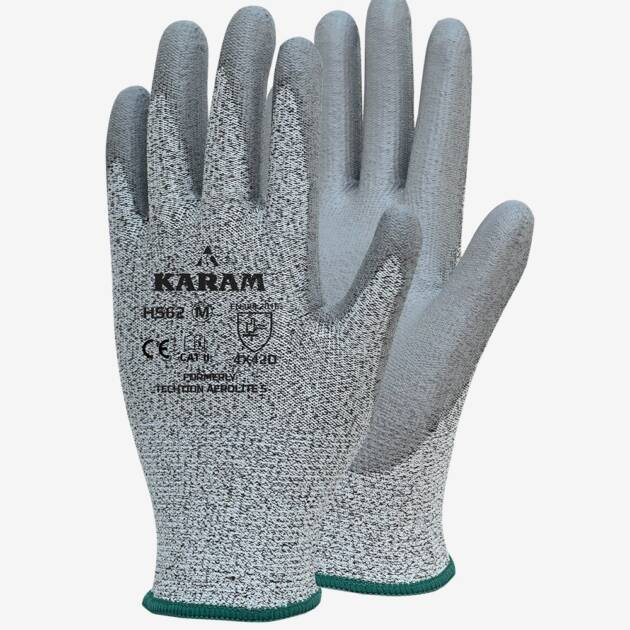 HPPE / Glass Liner with Polyurethane Coating Grey Safety Gloves, HS62